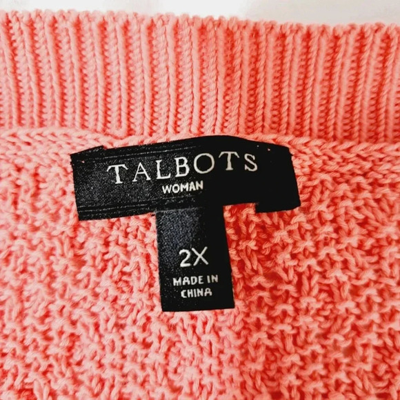 Talbots Womens Plus Size Coral Orange Pink Sweater 2X Waffle Weave Long Sleeve - Picture 7 of 11
